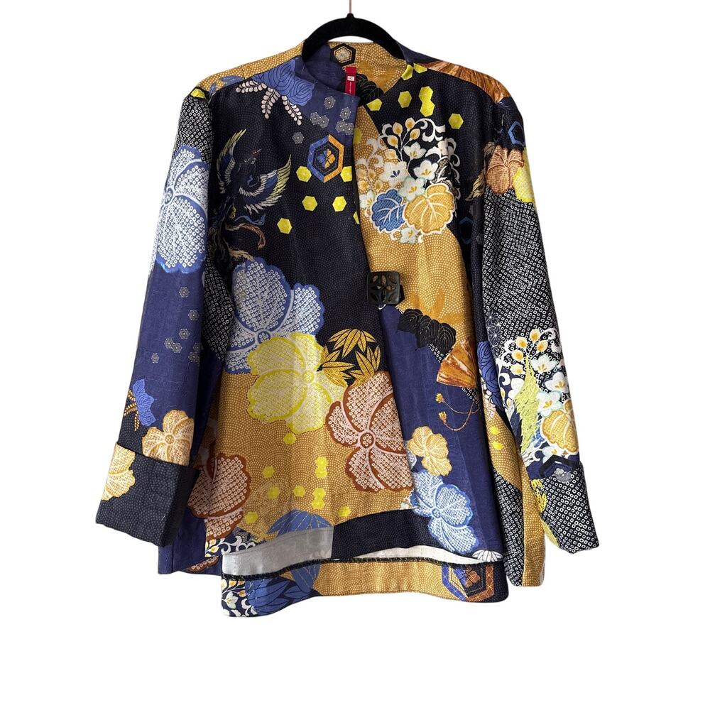 IC Collection Royal Blue Asymmetric One Button Jacket, XXL